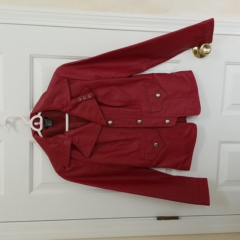 Leather jacket Red XS, Moto style, by Cami